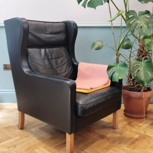 Black Leather Wing Back Chair