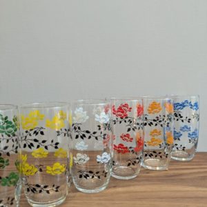 Set Of Six Floral Drinking Glasses