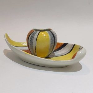 Striped West German Vase With Dish