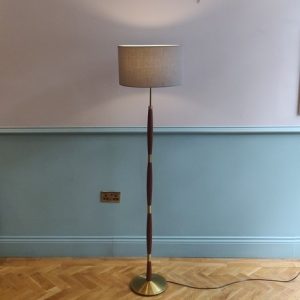 Teak And Brass Floor Lamp With Brass Base