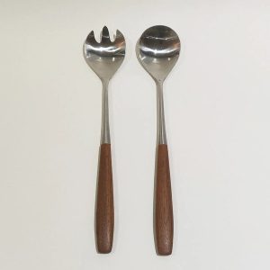 Teak And Stainless Steel Salad Servers - Norwegian