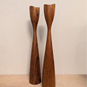 Pair Of Teak Tulip Candle Sticks